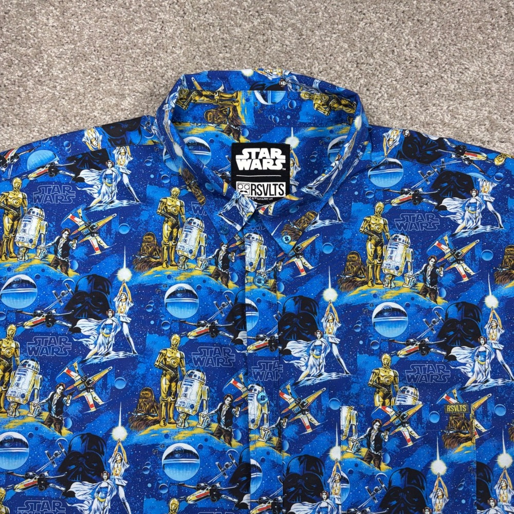 RSVLTS Star Wars A New Hope KUNUFLEX Short Sleeve Button Up Shirt Mens 4XL Blue